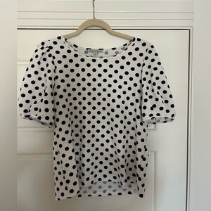 Green Envelope Black and White Polka Dot Blouse